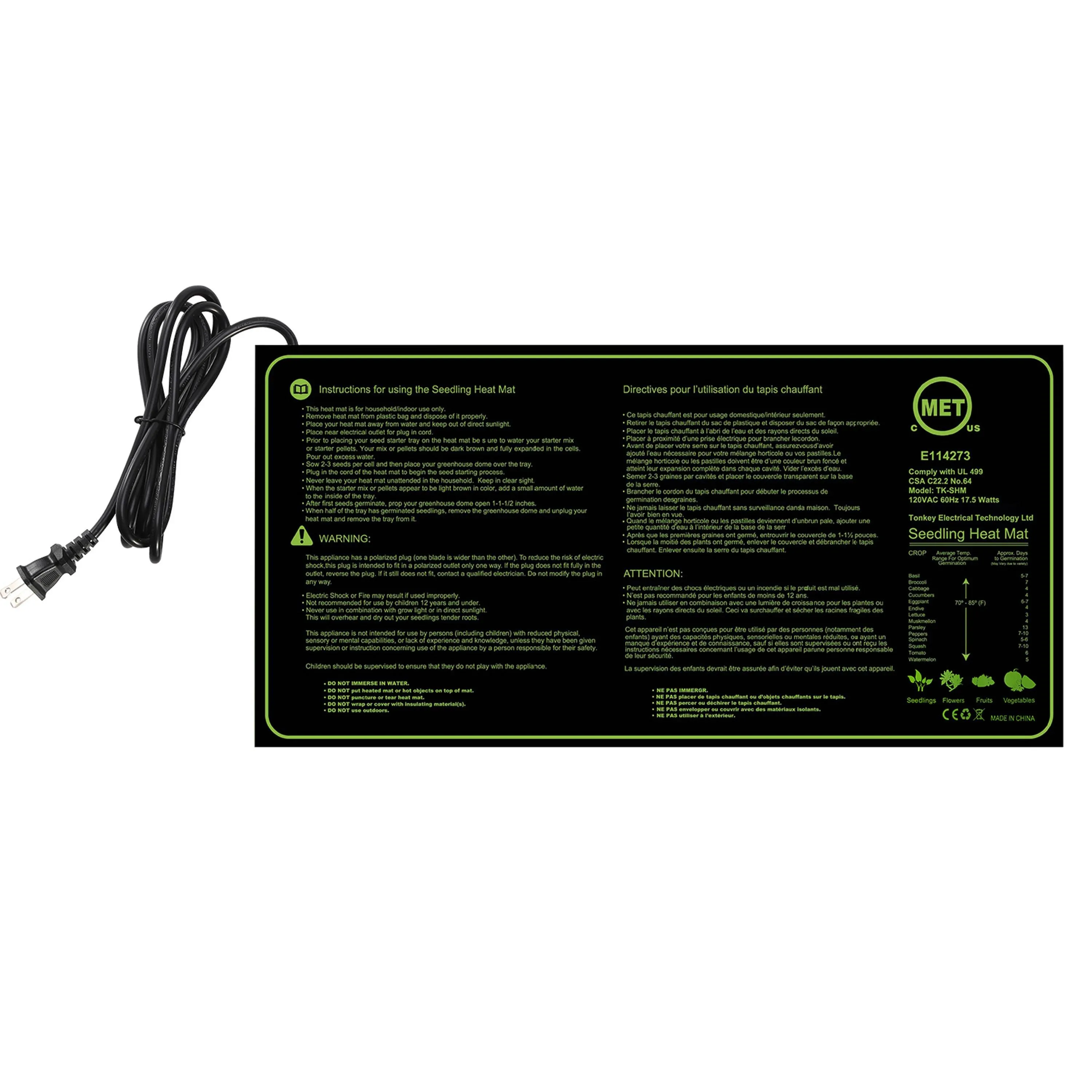 10" x 20" Seedling Heat Mat IP67 Waterproof Heating Pad