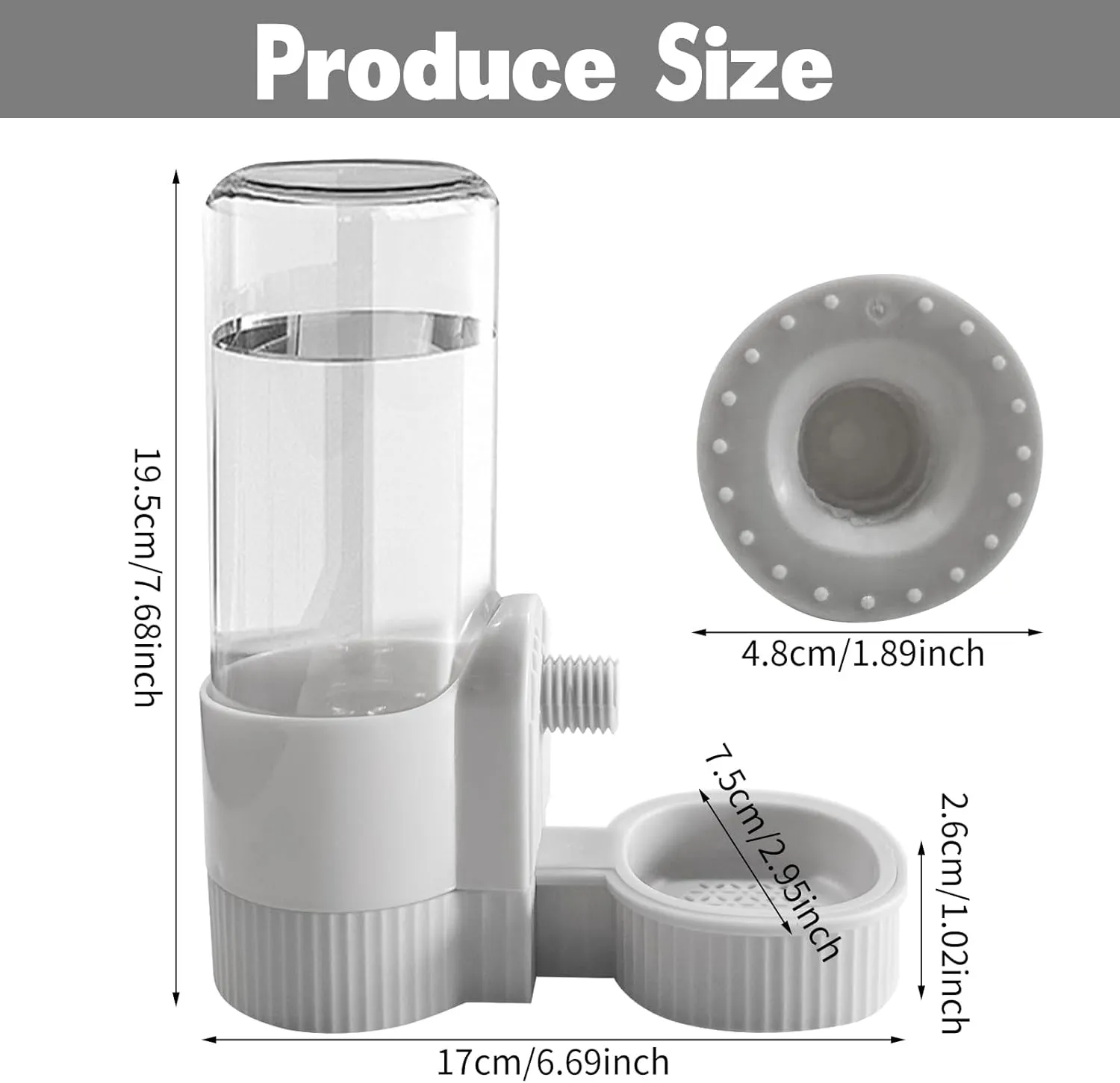 18OZ Rabbit Water Bottle, Pet Water Bottle for Cage Crate,Hanging Automatic Water Dispenser for Cage,Ferret Bunny Guinea Pig Water Bowl,Suitable for Small Animal (Grey, 18OZ)