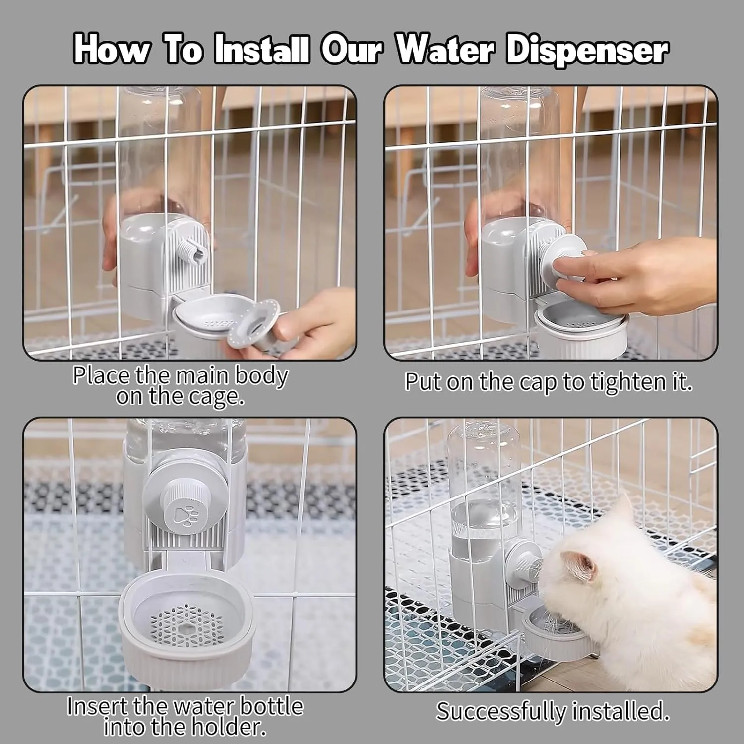 18OZ Rabbit Water Bottle, Pet Water Bottle for Cage Crate,Hanging Automatic Water Dispenser for Cage,Ferret Bunny Guinea Pig Water Bowl,Suitable for Small Animal (Grey, 18OZ)