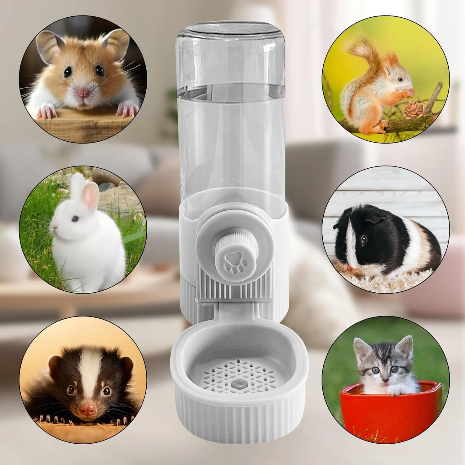 18OZ Rabbit Water Bottle, Pet Water Bottle for Cage Crate,Hanging Automatic Water Dispenser for Cage,Ferret Bunny Guinea Pig Water Bowl,Suitable for Small Animal (Grey, 18OZ)