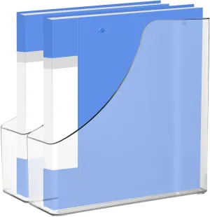 2 Pack Vertical File Holder Clear PET Desk Organizer and Storage Bins Holding for Magazines Binders Notebooks Envelopes File Organizer for Desk Multi-purpose Plastic Document Organizer Work Desktops