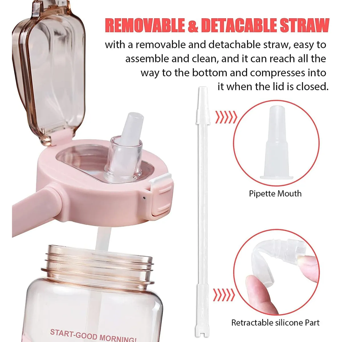 2L Water Bottle With Straw Multi-Color