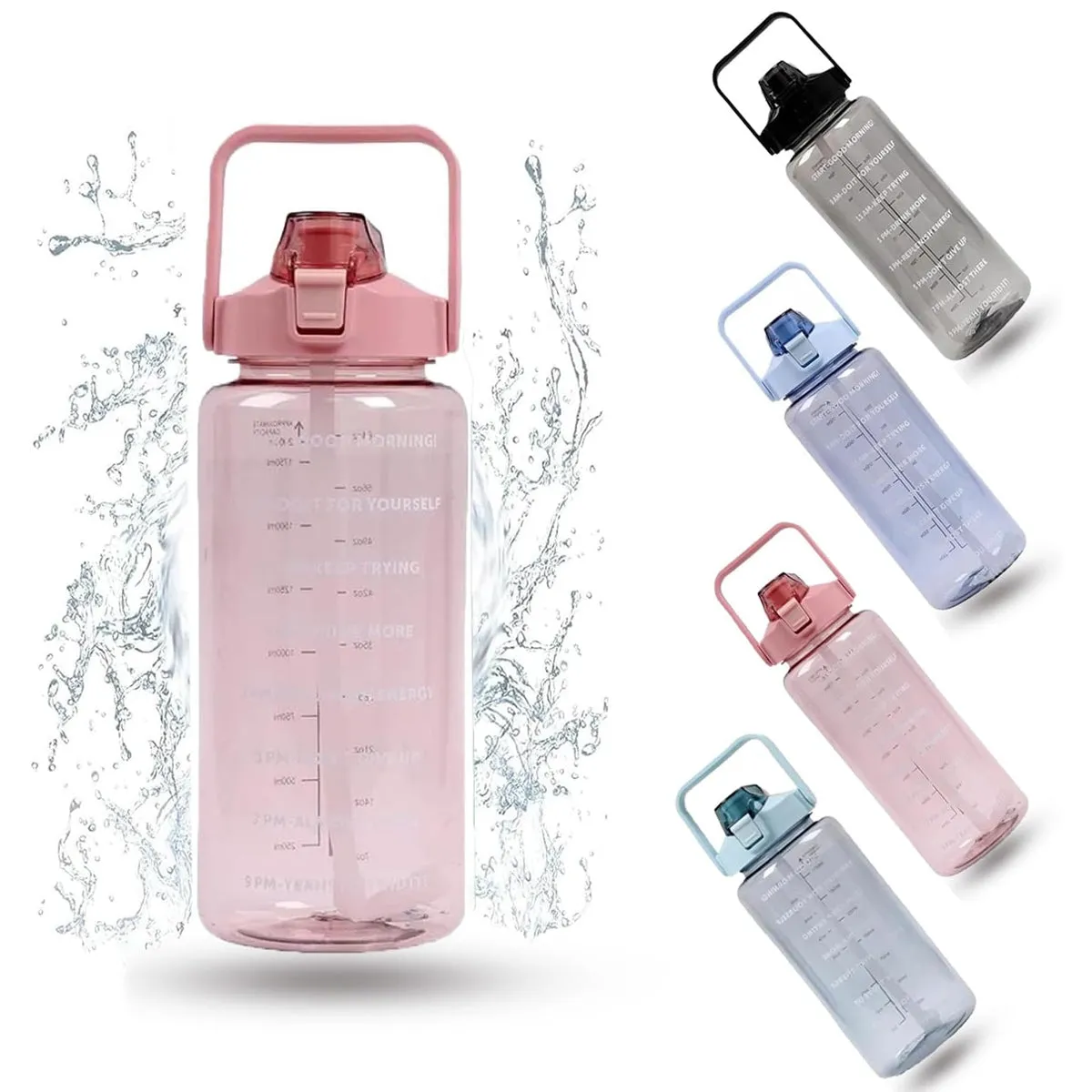 2L Water Bottle With Straw Multi-Color