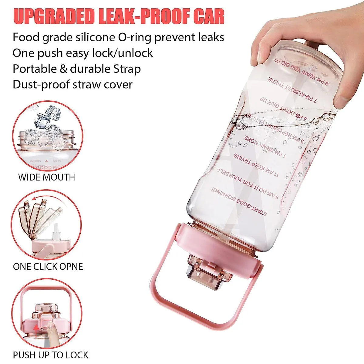 2L Water Bottle With Straw Multi-Color
