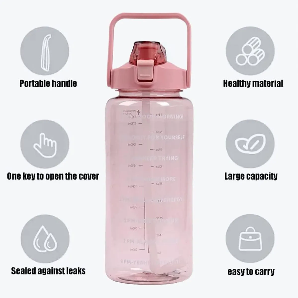 2L Water Bottle With Straw Multi-Color