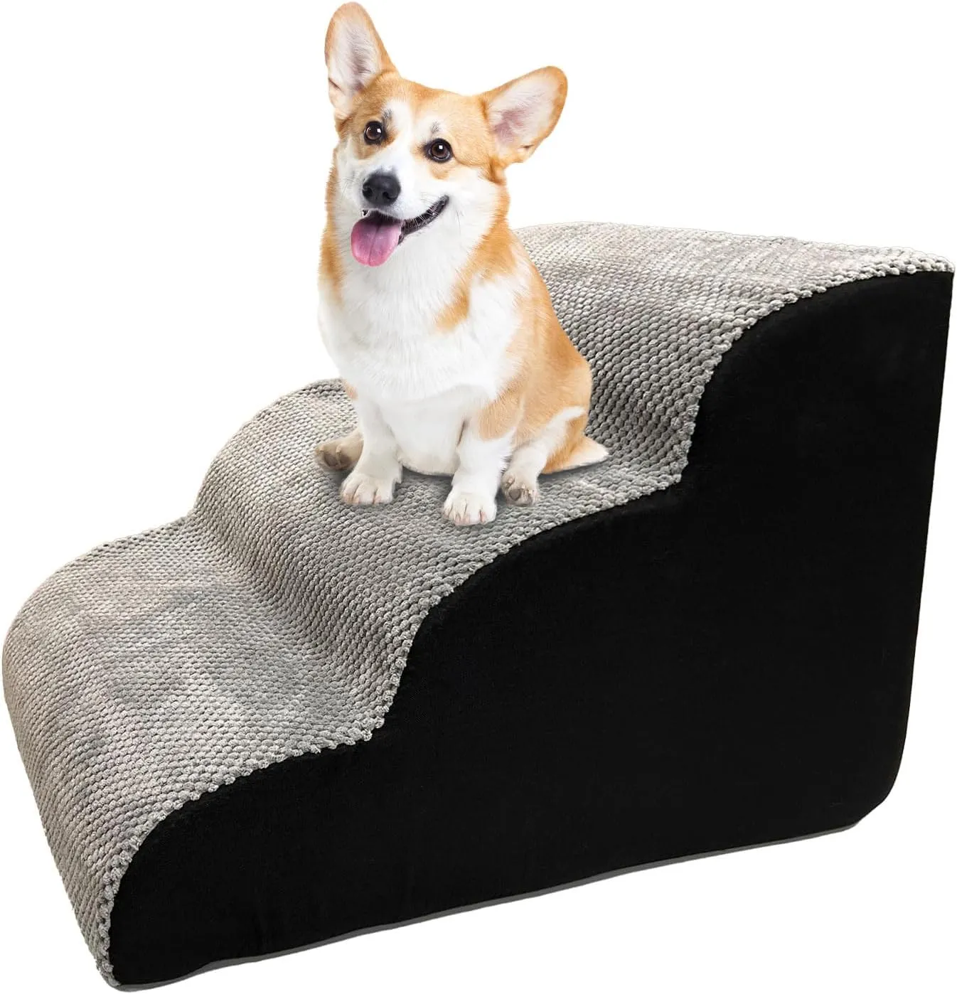 3-Step Dog Stairs for Small Dogs, Wide Steps with No Assembly High Density Foam Cover, Non-Slip Stable Dog Ramp for Bed or Couch