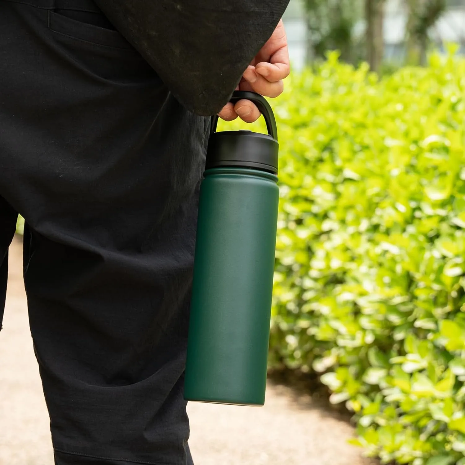 32 oz Insulated Water Bottle Stainless Steel Sport Bottles with 3 Lids,Army Green