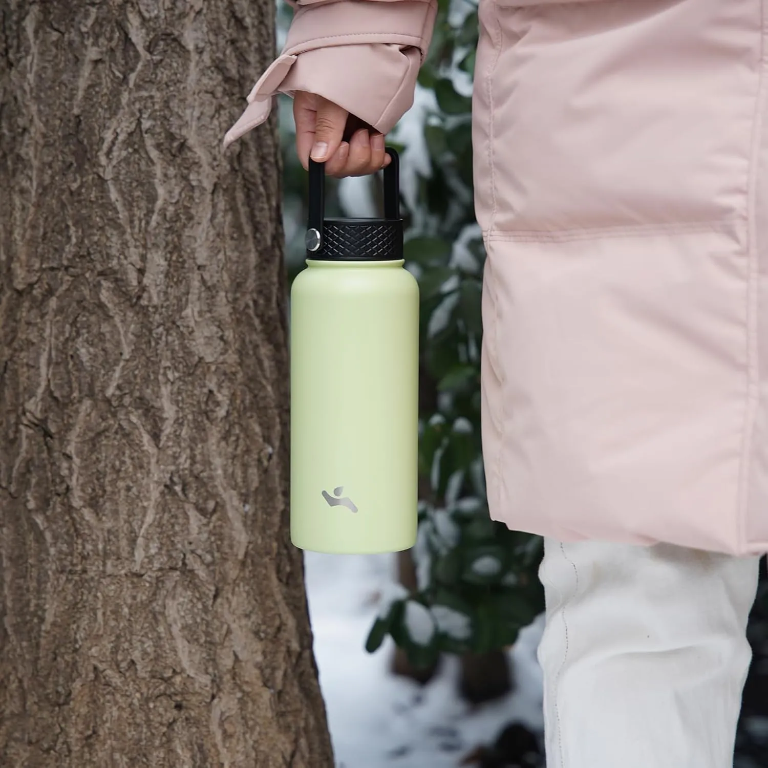 32 oz Insulated Water Bottle Stainless Steel Sport Bottles with 3 Lids,Bamboo Grove