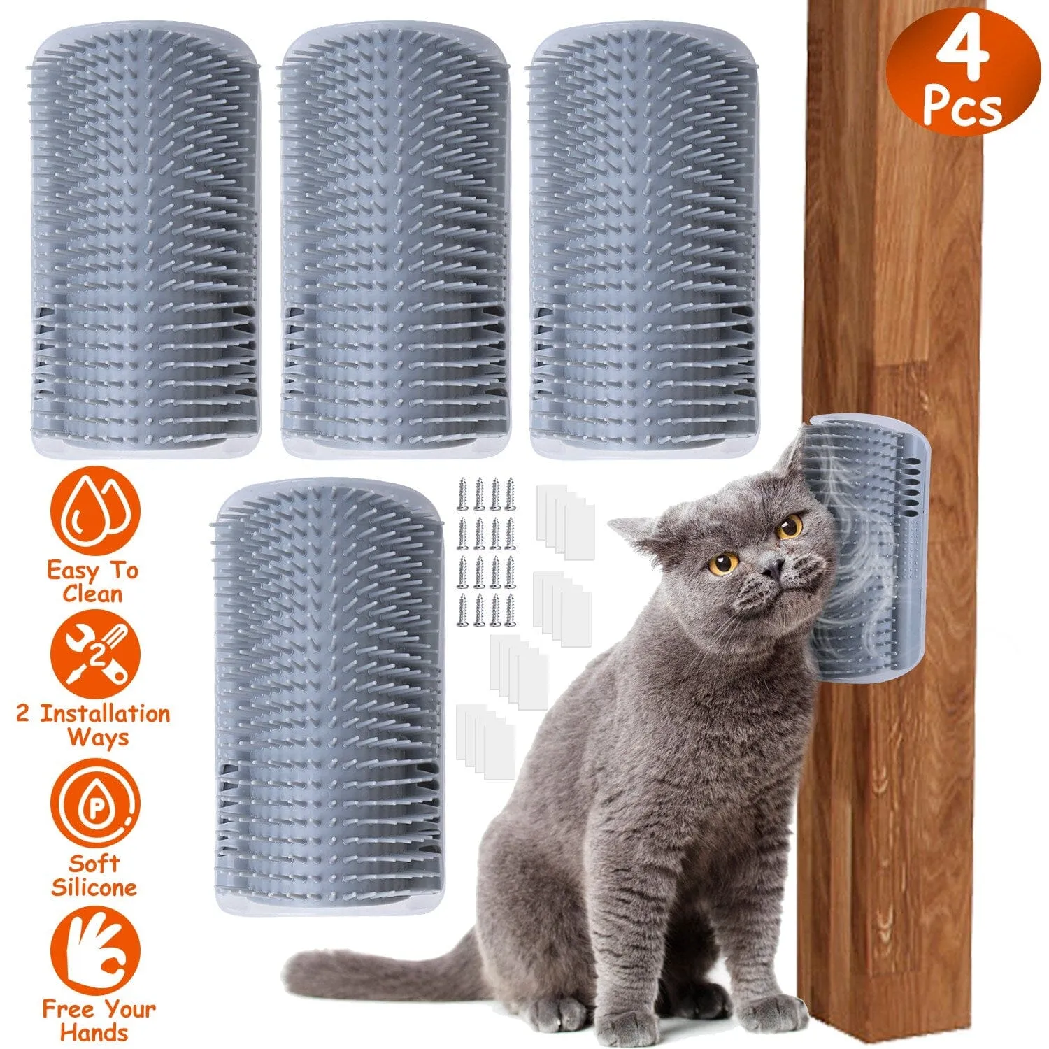 4-Pieces: Cat Self Groomer Soft Silicone Wall Corner Scratcher