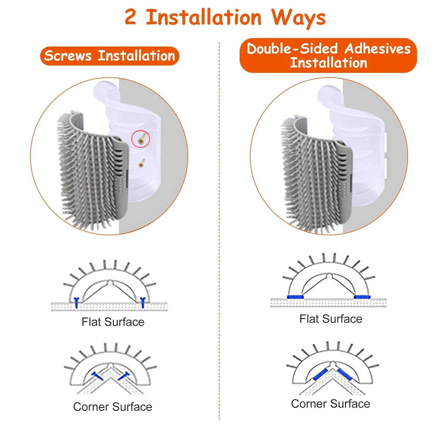 4-Pieces: Cat Self Groomer Soft Silicone Wall Corner Scratcher