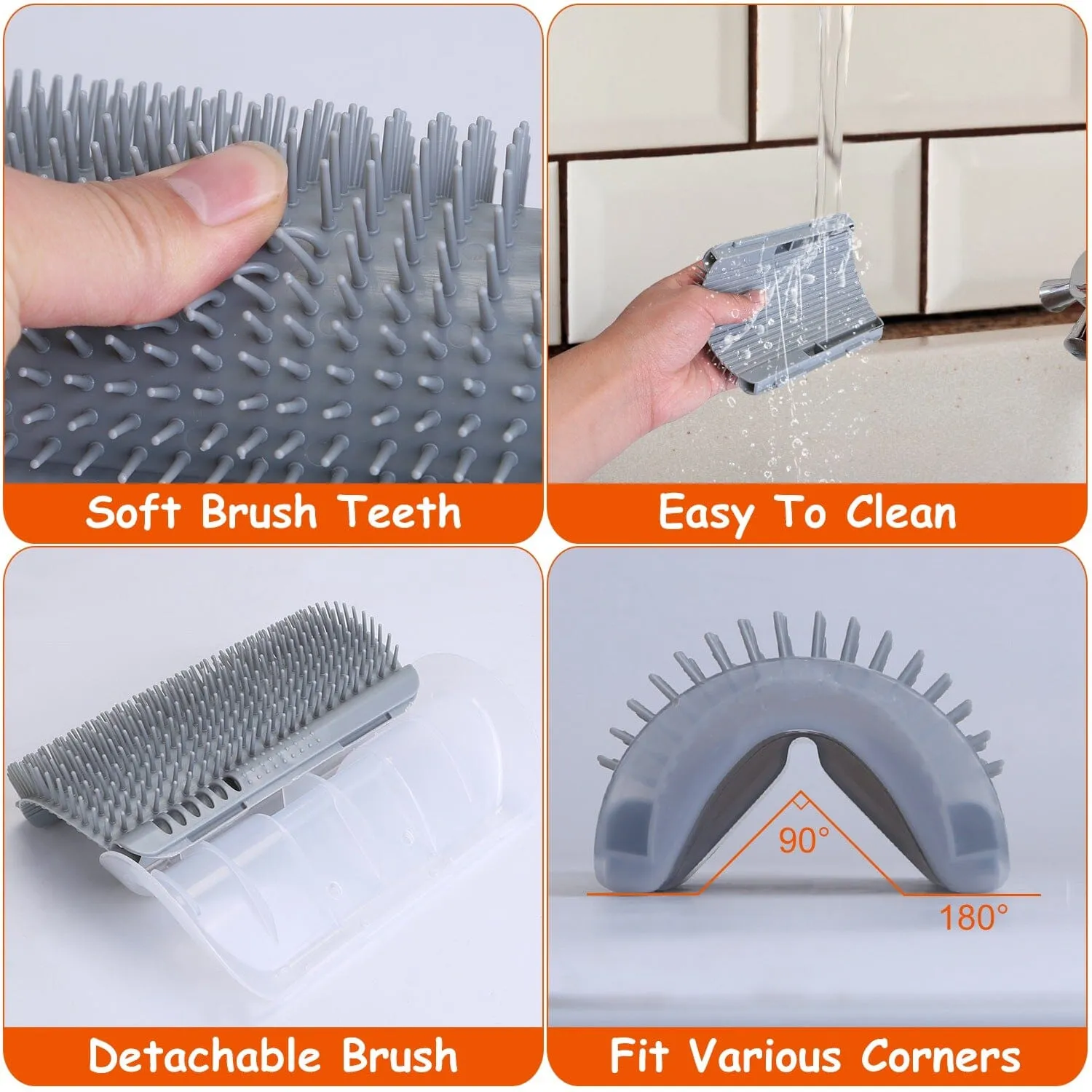 4-Pieces: Cat Self Groomer Soft Silicone Wall Corner Scratcher