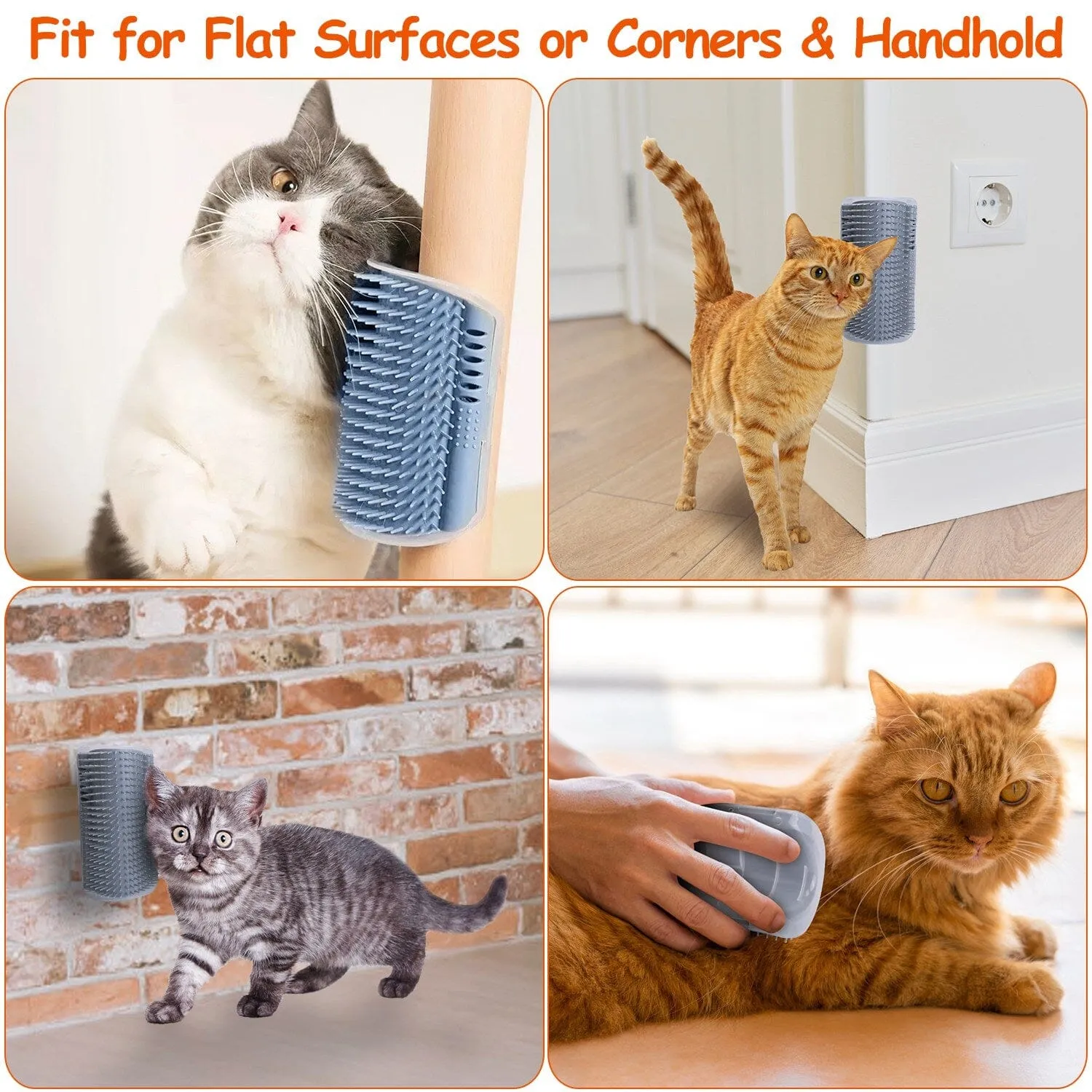 4-Pieces: Cat Self Groomer Soft Silicone Wall Corner Scratcher