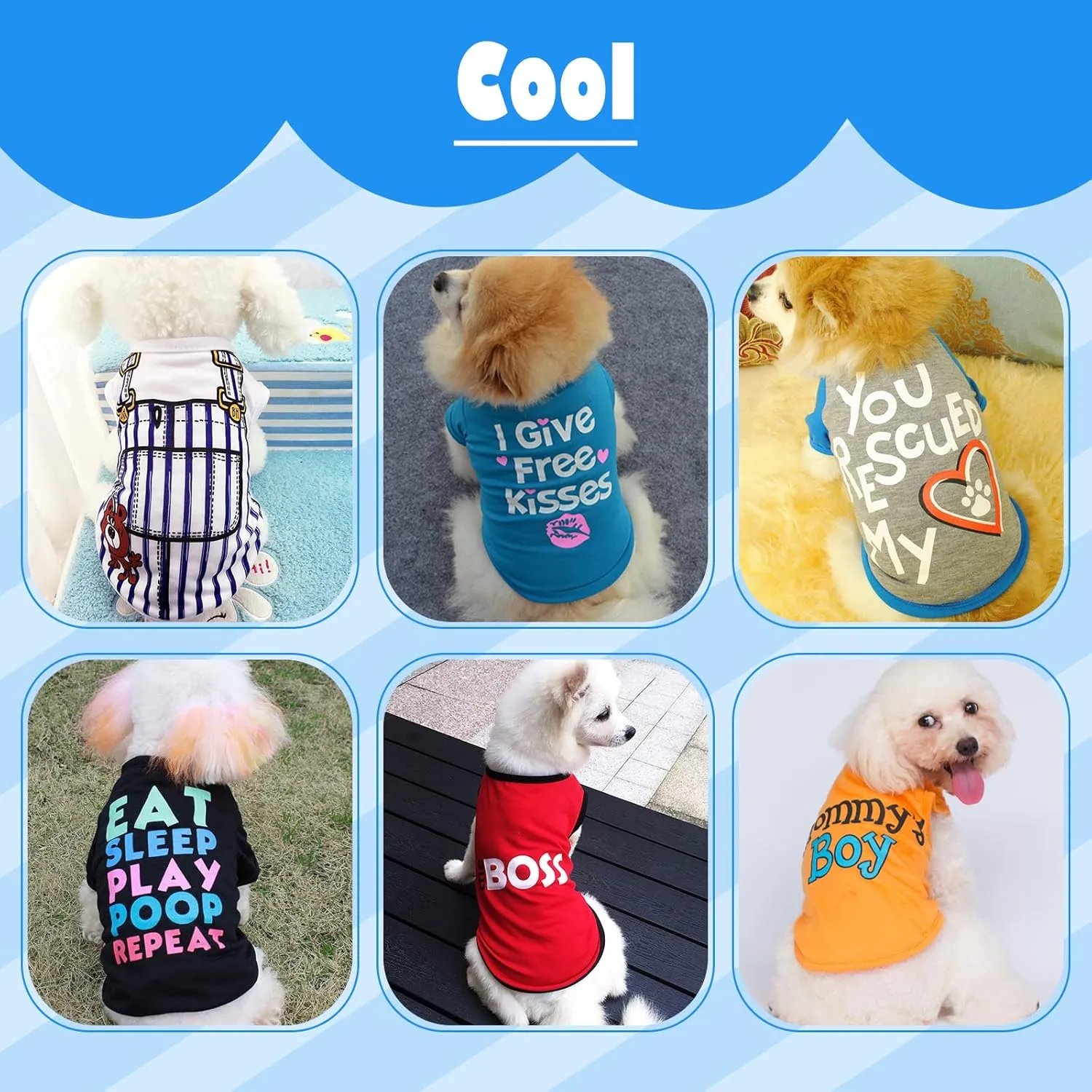 6 Pack Dog Clothes for Small Dogs Boy and Girl, Soft and Breathable Puppy Kitten Dog Shirts with Letters for Pet Cats, Summer Dogs' T-Shirts Apparel Sleeveless Vests for Chihuahua Yorkies
