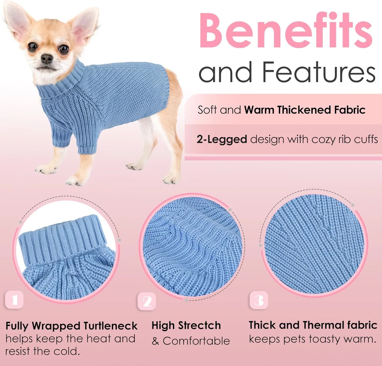 AOFITEE XL Dog Sweater, Dog Christmas Sweater for Medium Dogs Girls Boys, Solid Knitted Dog Pullover Sweater, Turtleneck Medium Dog Sweater Warm Dog Sweatshirt for Small Medium Dogs Cats, XL Blue