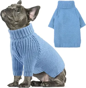 AOFITEE XL Dog Sweater, Dog Christmas Sweater for Medium Dogs Girls Boys, Solid Knitted Dog Pullover Sweater, Turtleneck Medium Dog Sweater Warm Dog Sweatshirt for Small Medium Dogs Cats, XL Blue