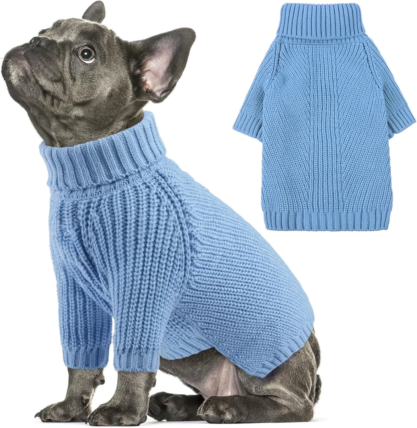 AOFITEE XL Dog Sweater, Dog Christmas Sweater for Medium Dogs Girls Boys, Solid Knitted Dog Pullover Sweater, Turtleneck Medium Dog Sweater Warm Dog Sweatshirt for Small Medium Dogs Cats, XL Blue