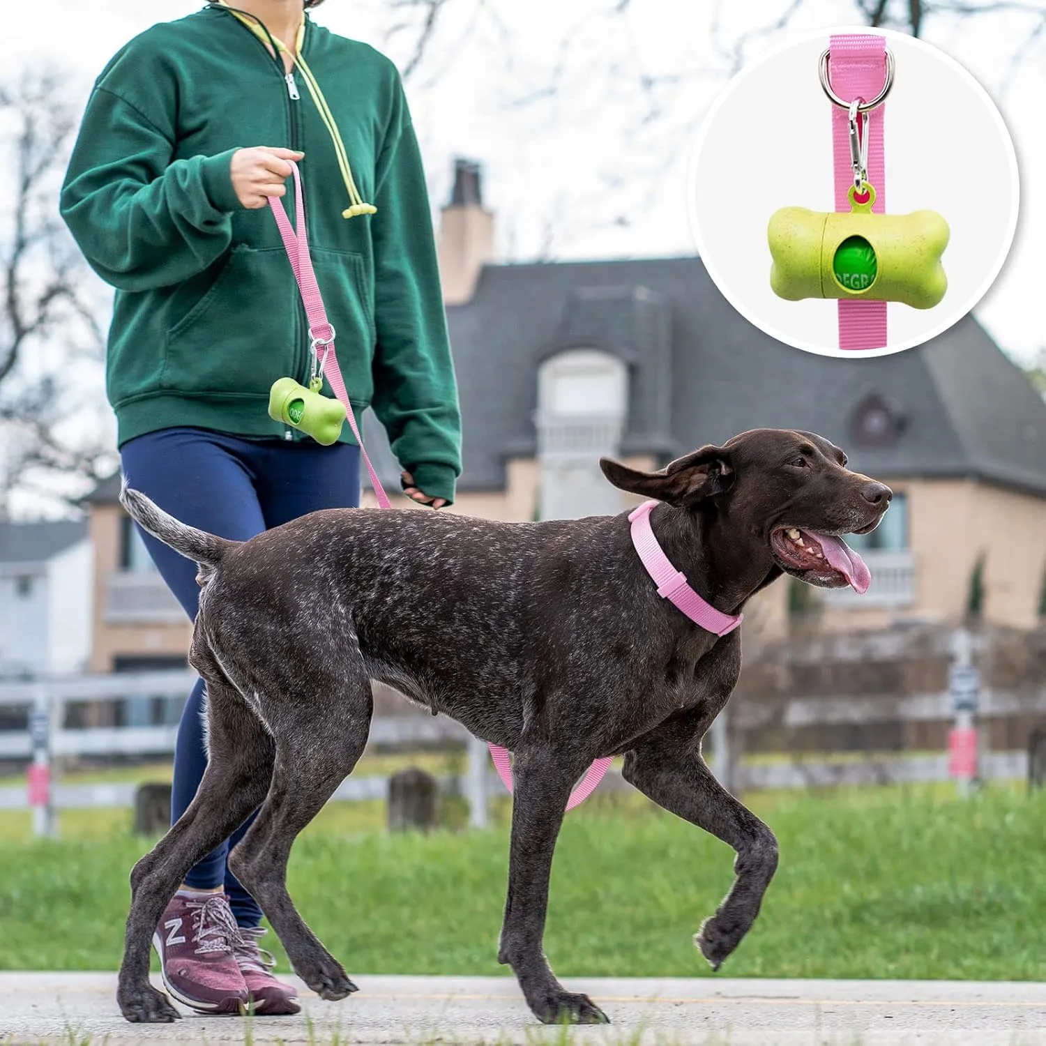 azuza Nylon Dog Collar and Leash Set, Strong & Durable Basic Style Leash and Collar with ID Tag Ring, Available in Multiple Lengths for Large Dogs,Pink,L