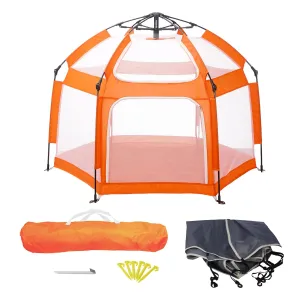 Baby Playpen, Portable Baby Playpen with UPF50  Canopy, 1-Second Setup, Foldable Play Yard for Indoor/Outdoor Use, Kids Tent for Beach Camping Travel - Includes Travel Bag & Safety Stakes(Orange)