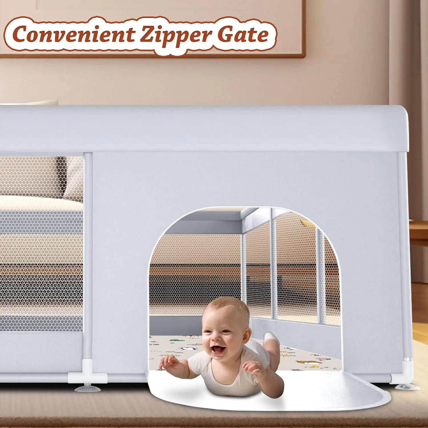 Baby Playpen with Mat 74" x 50" Large Play Yard Playpen for Babies and Toddlers with External Zipper Door Design Safety Baby Activity Center with Visible Mesh Non-Slip Play Pen(Mat Included)