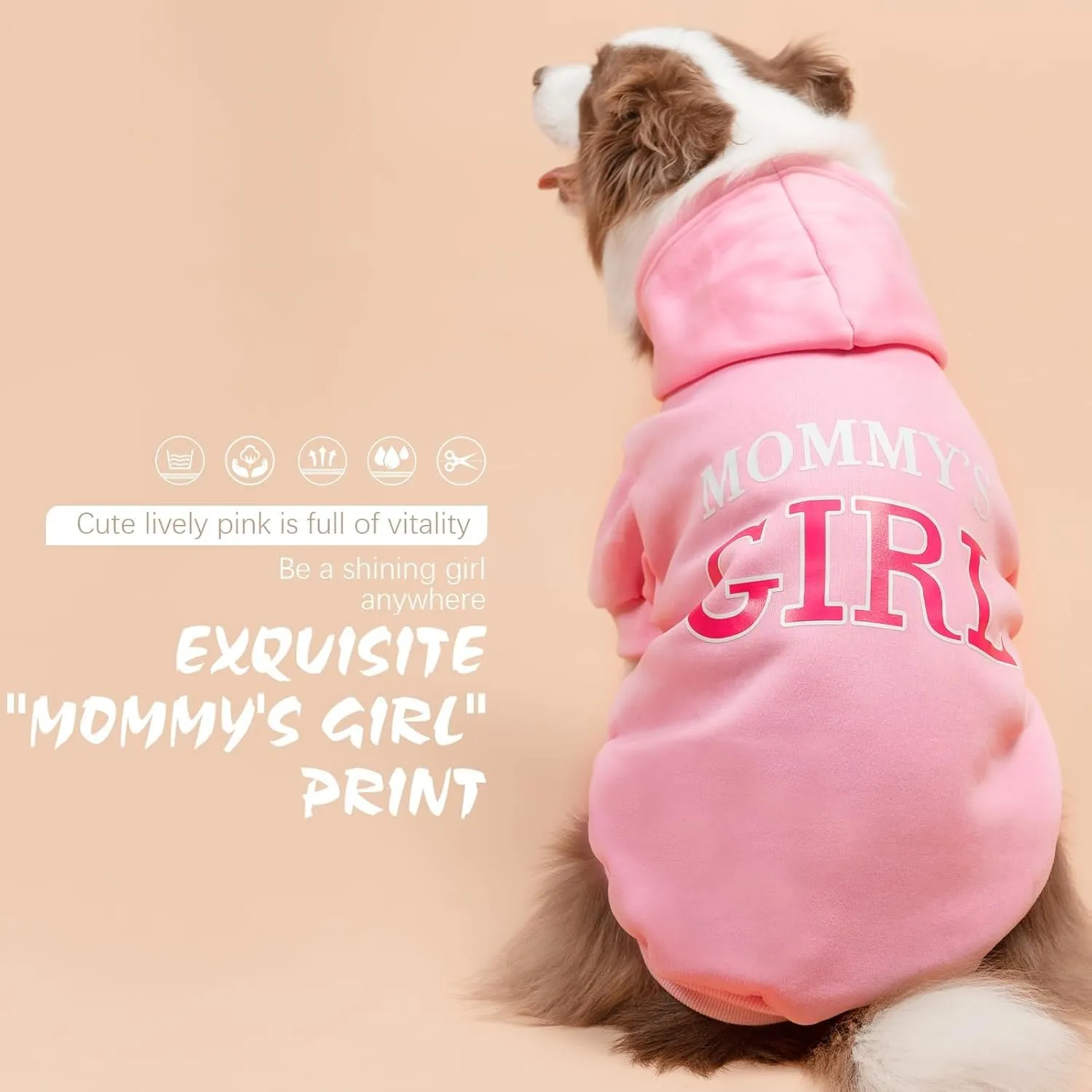 BINGPET Dog Hoodie,Mommy's Girl Lettered Dog Sweatshirt Puppy Sweater Hooded with Leash Hole,Warm Soft Fleece Winter Coat Pet Clothes for Small Dogs Cats Puppies Girl,Pink,S