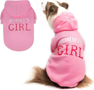 BINGPET Dog Hoodie,Mommy's Girl Lettered Dog Sweatshirt Puppy Sweater Hooded with Leash Hole,Warm Soft Fleece Winter Coat Pet Clothes for Small Dogs Cats Puppies Girl,Pink,S