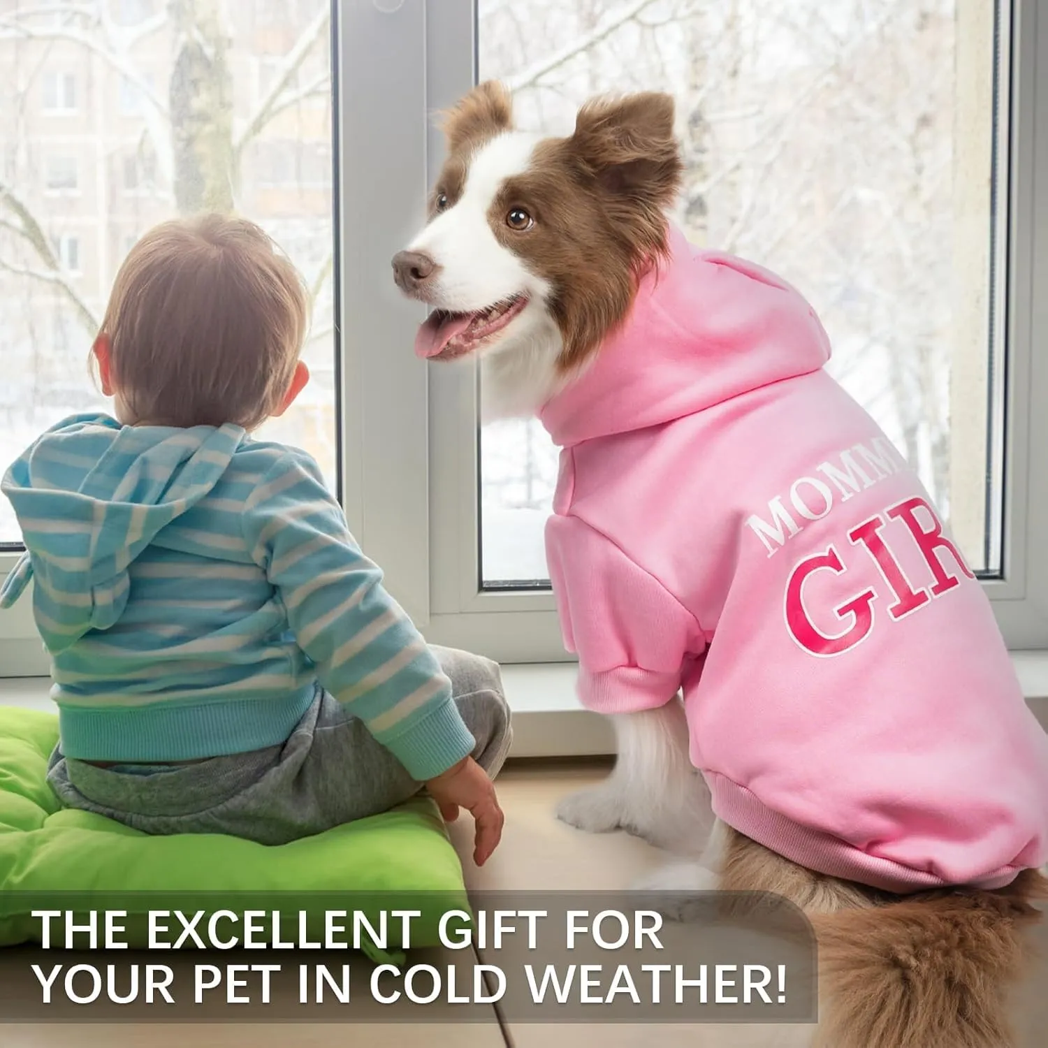 BINGPET Dog Hoodie,Mommy's Girl Lettered Dog Sweatshirt Puppy Sweater Hooded with Leash Hole,Warm Soft Fleece Winter Coat Pet Clothes for Small Dogs Cats Puppies Girl,Pink,S
