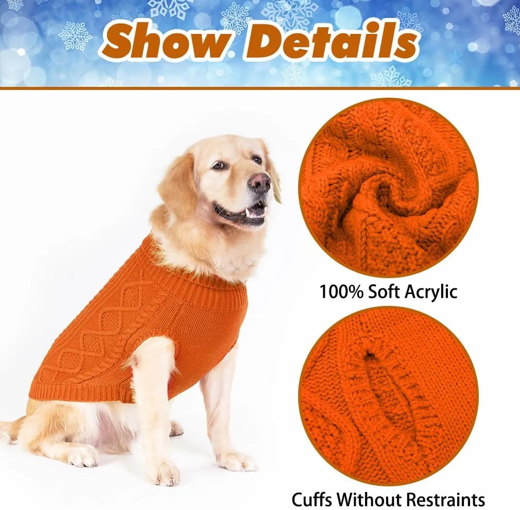 BINGPET Thermal Knitted Dog Sweater for Small Medium Large Dogs,Winter Dog Cat Coat Warm Sweartershirts Outfits,Classic Cable Knit Turtleneck Pullover Dog Jumper Coat Warm Sweartershirts