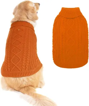 BINGPET Thermal Knitted Dog Sweater for Small Medium Large Dogs,Winter Dog Cat Coat Warm Sweartershirts Outfits,Classic Cable Knit Turtleneck Pullover Dog Jumper Coat Warm Sweartershirts
