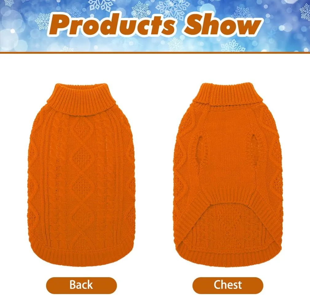 BINGPET Thermal Knitted Dog Sweater for Small Medium Large Dogs,Winter Dog Cat Coat Warm Sweartershirts Outfits,Classic Cable Knit Turtleneck Pullover Dog Jumper Coat Warm Sweartershirts