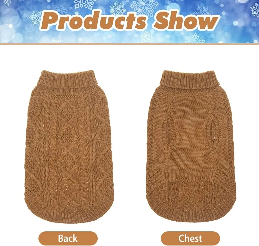BINGPET Thermal Knitted Dog Sweater for Small Medium Large Dogs,Winter Dog Cat Coat Warm Sweartershirts Outfits,Classic Cable Knit Turtleneck Pullover Dog Jumper Coat Warm Sweartershirts