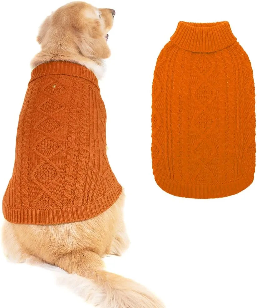 BINGPET Thermal Knitted Dog Sweater for Small Medium Large Dogs,Winter Dog Cat Coat Warm Sweartershirts Outfits,Classic Cable Knit Turtleneck Pullover Dog Jumper Coat Warm Sweartershirts