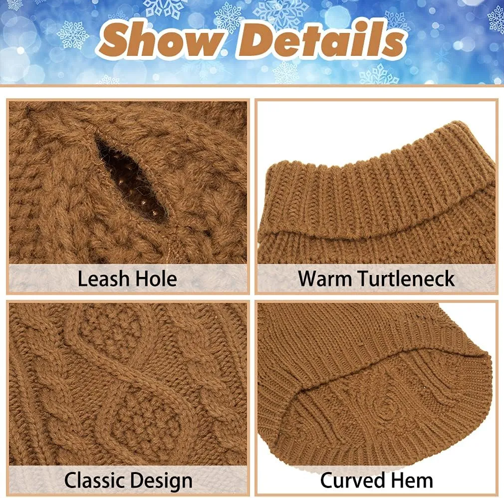 BINGPET Thermal Knitted Dog Sweater for Small Medium Large Dogs,Winter Dog Cat Coat Warm Sweartershirts Outfits,Classic Cable Knit Turtleneck Pullover Dog Jumper Coat Warm Sweartershirts
