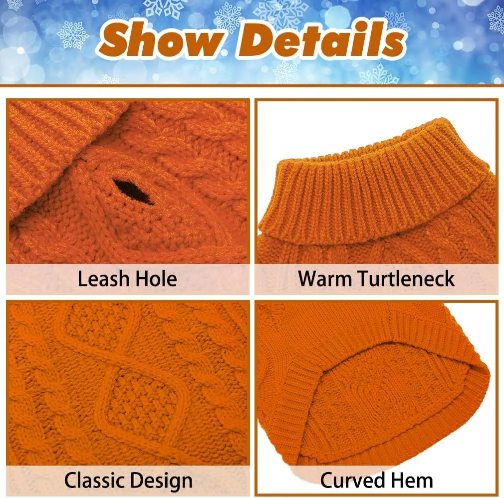 BINGPET Thermal Knitted Dog Sweater for Small Medium Large Dogs,Winter Dog Cat Coat Warm Sweartershirts Outfits,Classic Cable Knit Turtleneck Pullover Dog Jumper Coat Warm Sweartershirts