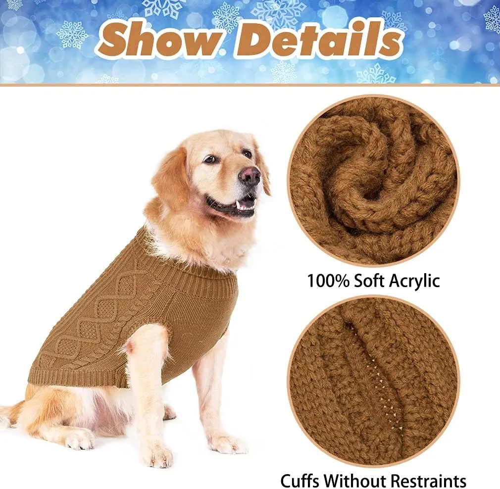 BINGPET Thermal Knitted Dog Sweater for Small Medium Large Dogs,Winter Dog Cat Coat Warm Sweartershirts Outfits,Classic Cable Knit Turtleneck Pullover Dog Jumper Coat Warm Sweartershirts
