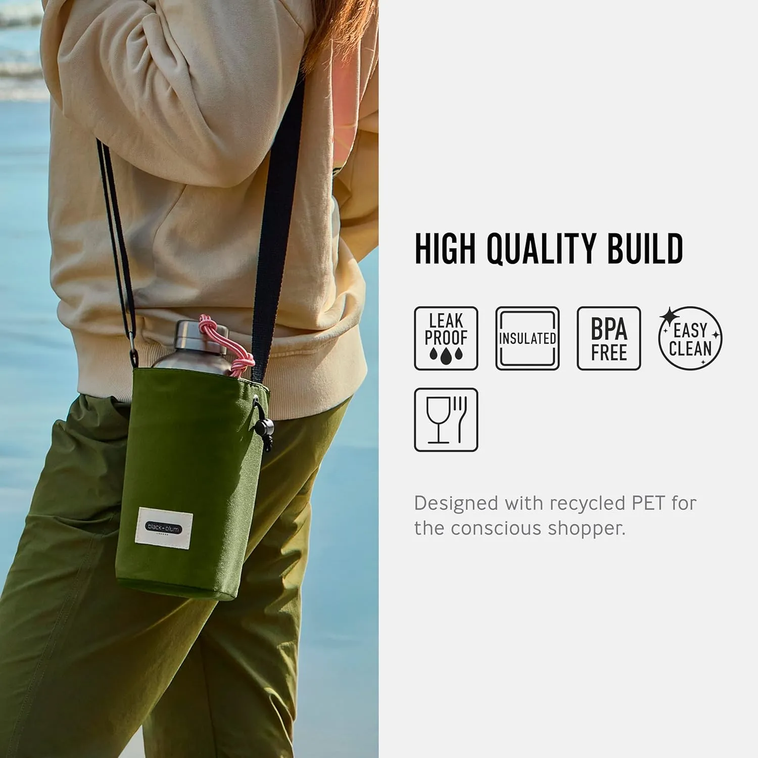 Black Blum Insulated Bottle Bag - Made with Recycled PET and BPA Free - Bottle Bag for On The Go