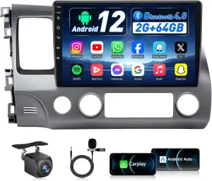 Car Radio for Honda Civic 2006-2011, 2 64G 5G WiFi Car Radio Stereo with Wireless Carplay Android Auto 10" Touchscreen GPS Navigation Backup Camera