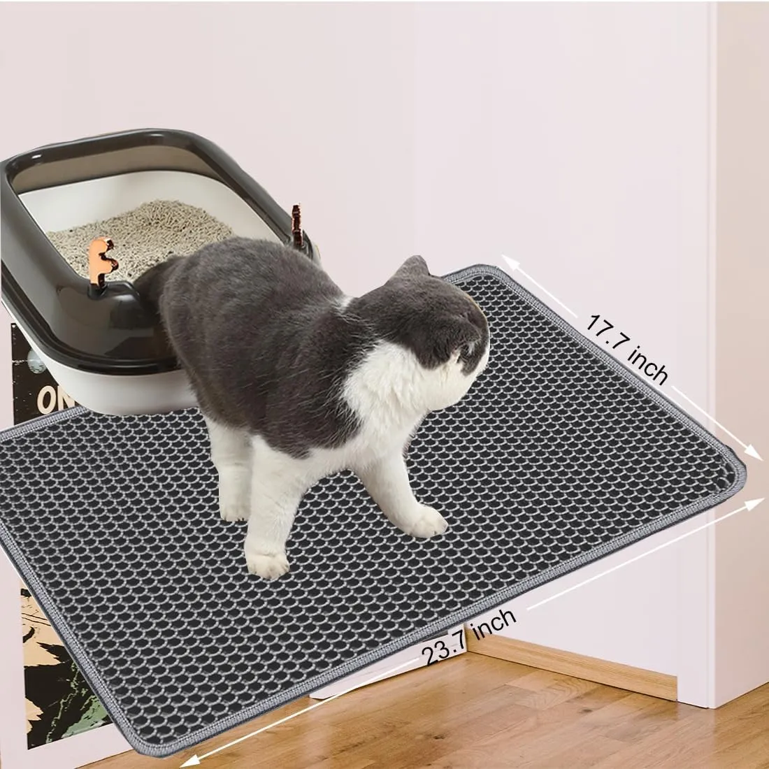 Cat Litter Mat 23.7"x 17.7" Litter Trapping Mat Honeycomb Double Layer Cat Litter Box Mat Waterproof, Urine-Proof, Non-Slip and Soft on Paws Kitty Litter Mat