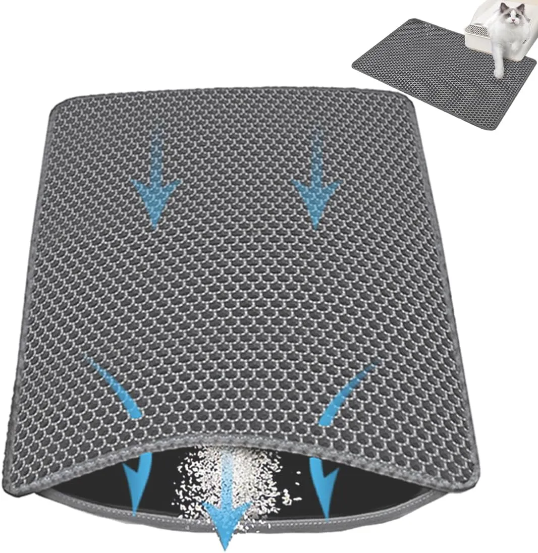 Cat Litter Mat 23.7"x 17.7" Litter Trapping Mat Honeycomb Double Layer Cat Litter Box Mat Waterproof, Urine-Proof, Non-Slip and Soft on Paws Kitty Litter Mat