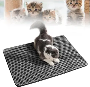 Cat Litter Mat Litter Trapping Mat, Honeycomb Double Layer Easy Clean Cat Litter Trap Mat Less Waste,Soft On Paws,Non-Slip, Cat Rug for Litter Box,Black-L