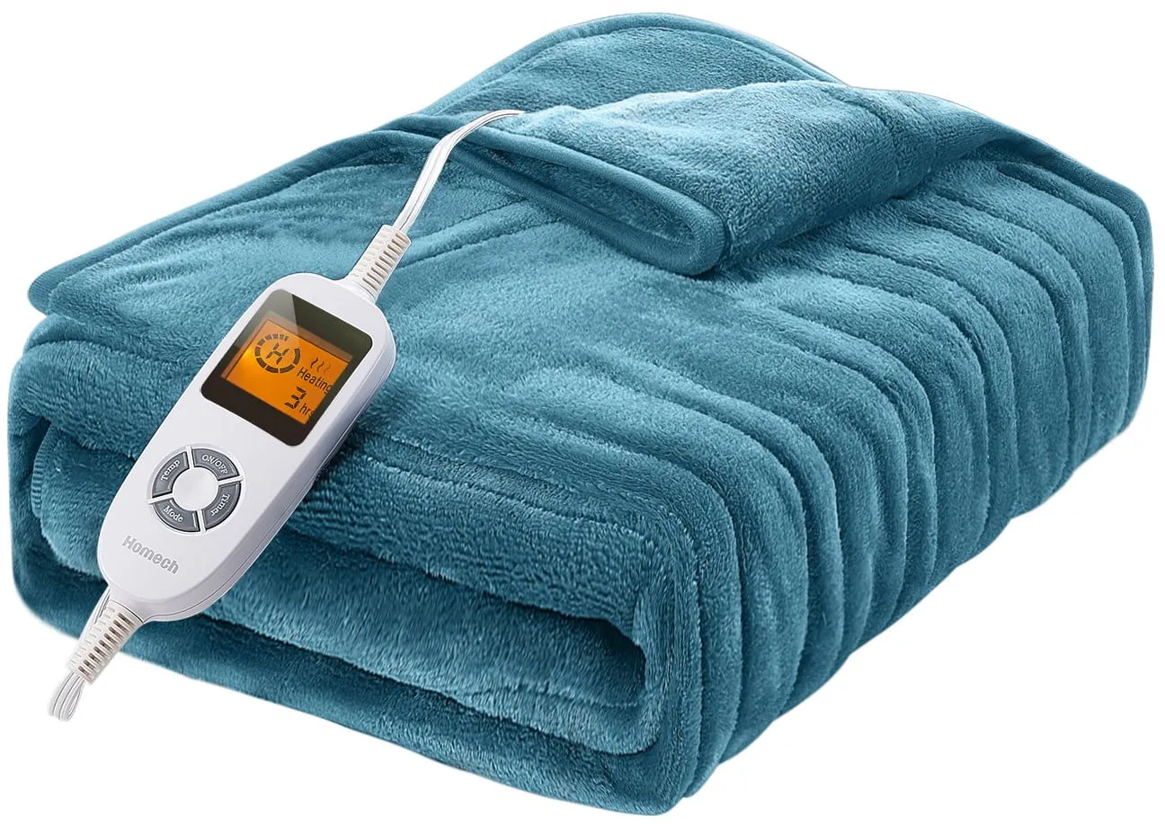 classic Electric Heated Blanket, 50" Ã 60" Fast Heating Flannel Throw with Auto Timer Machine Washable (ETL)