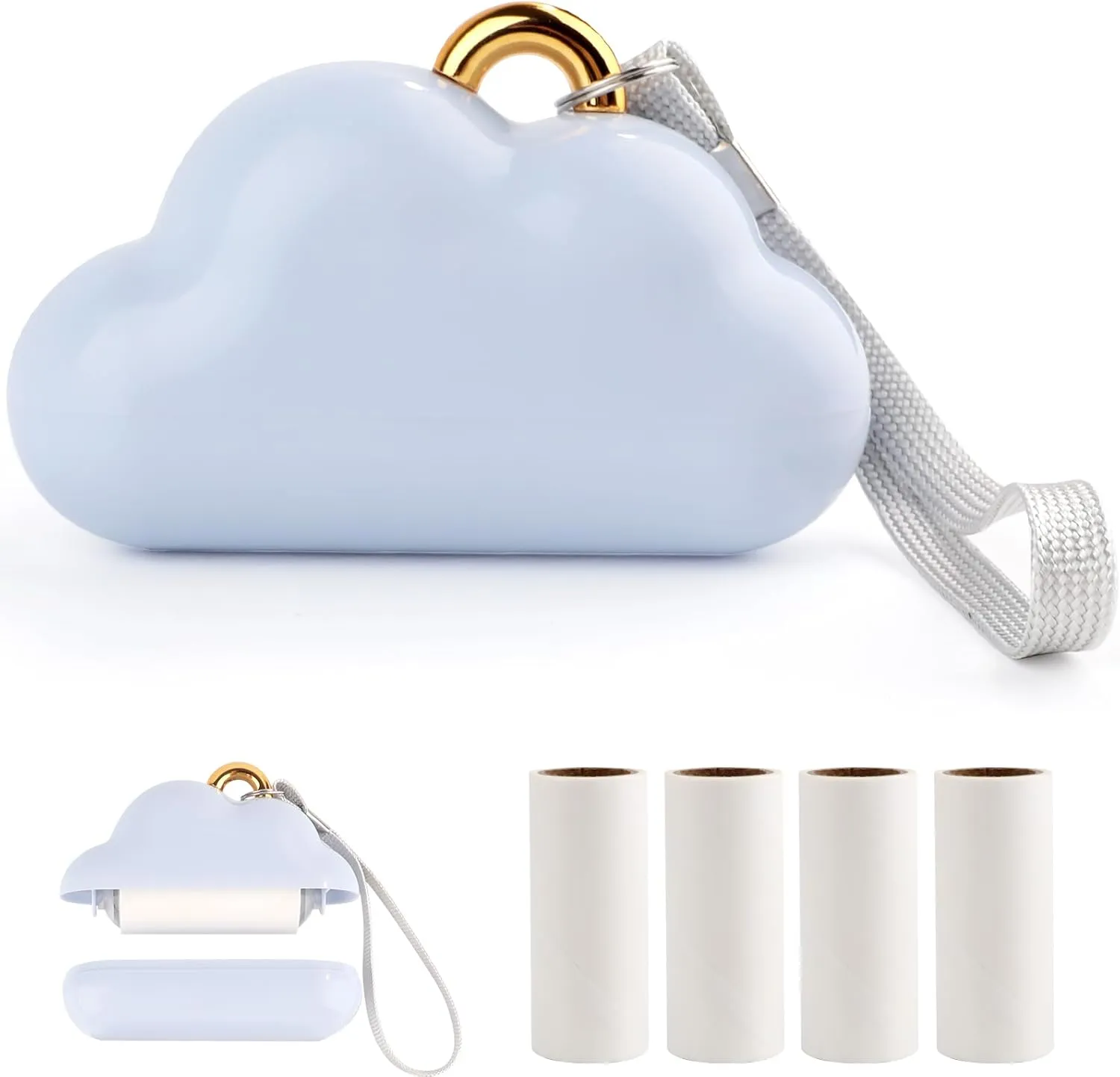 Cloud Mini Lint Roller Travel Size,Reusable Mini Travel Sticky Roller Include 4 Refillable Rollers,Portable Lint Roller Dog and Cat Pet Hair Remover for Clothes, Furniture(Blue)
