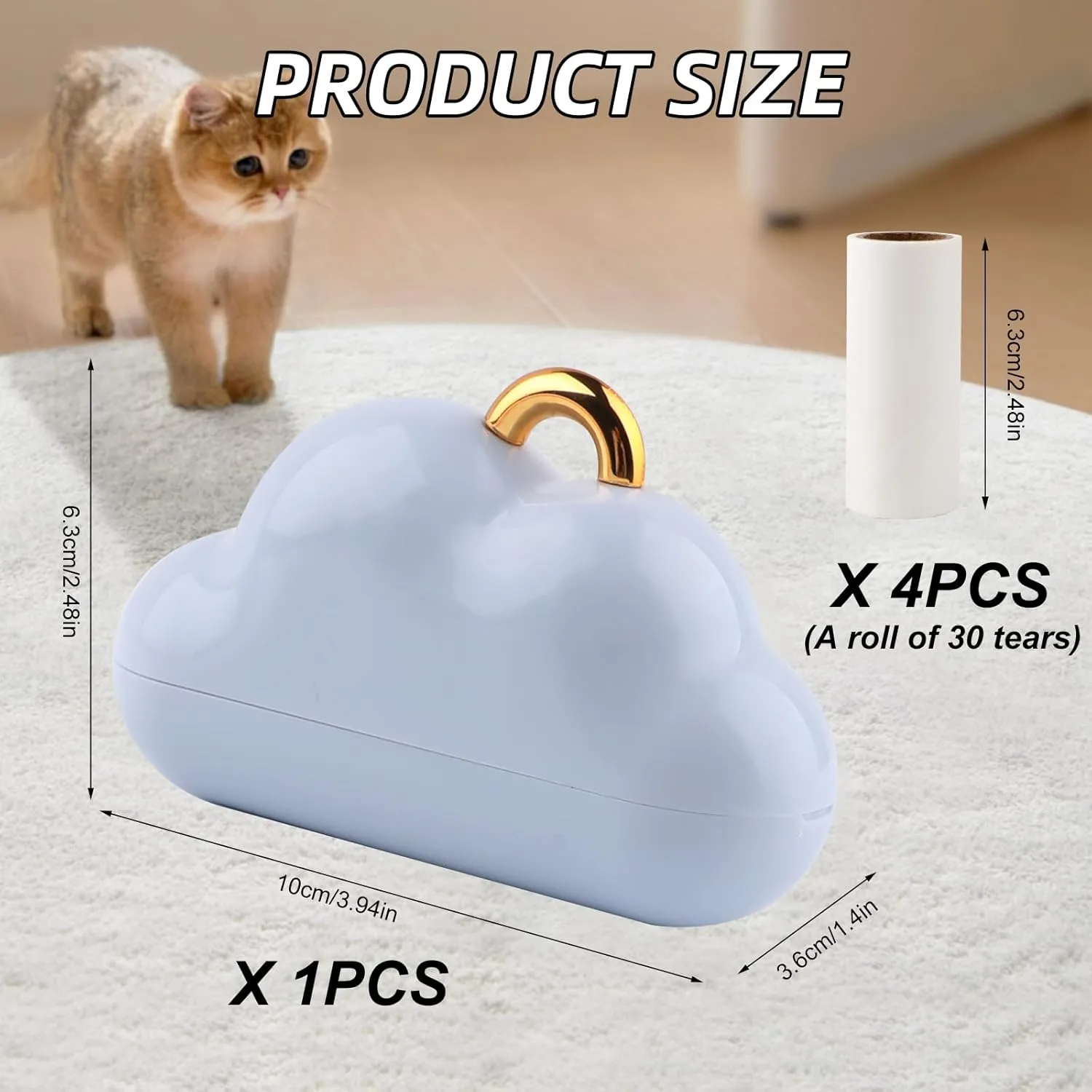 Cloud Mini Lint Roller Travel Size,Reusable Mini Travel Sticky Roller Include 4 Refillable Rollers,Portable Lint Roller Dog and Cat Pet Hair Remover for Clothes, Furniture(Blue)