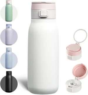 COKTIK Stainless Steel Water Bottle with Buit-in Silicone Carrying loop, Double Walled Vacuum Insulated water bottles with straw, Leak Proof, Free sip, BPA Free, metal water bottle, 32oz, White