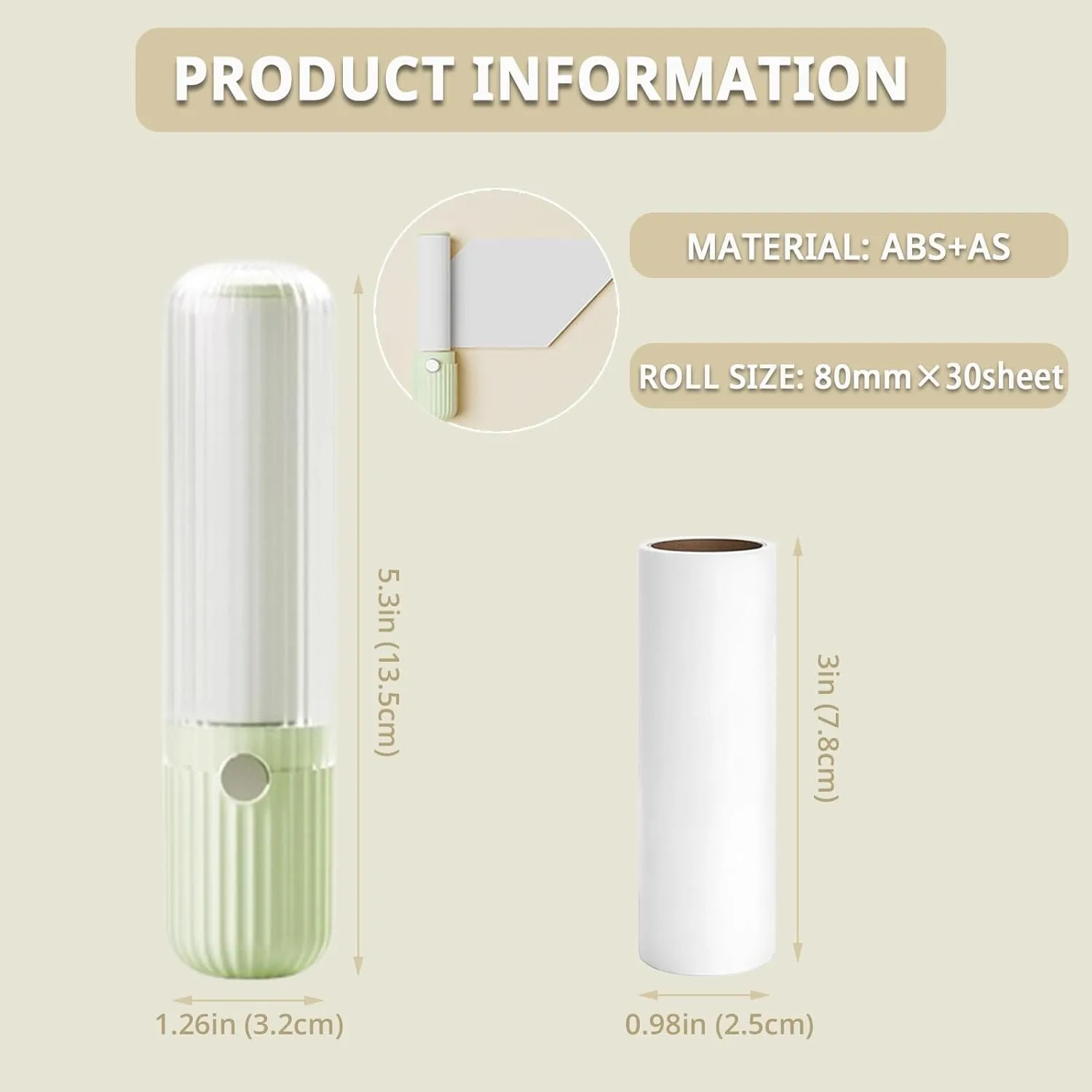 Compact Lint Roller with 150 Sheets - Portable Pet Hair Remover for Clothes, Furniture, and Travel Essentials Household Use, 1 Handle 5 Roller Refills (Green)