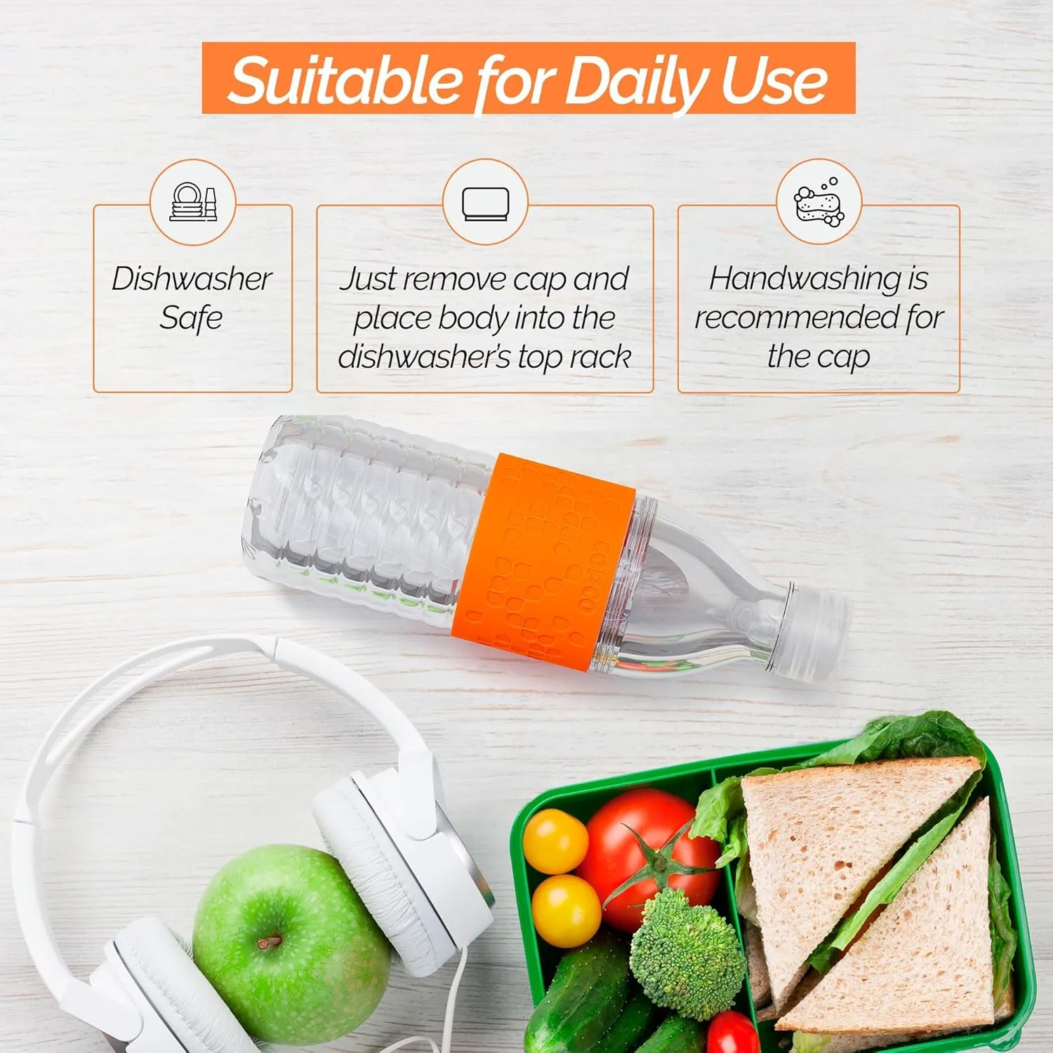 Copco Hydra 16.9 oz Water Bottle with Leak-Proof Lid - Tritan Reusable with Textured Grip Sleeve - BPA-Free, Shatter-Resistant, Dishwasher Safe for Travel, Gym, Work, Outdoors (Chevron Orange)