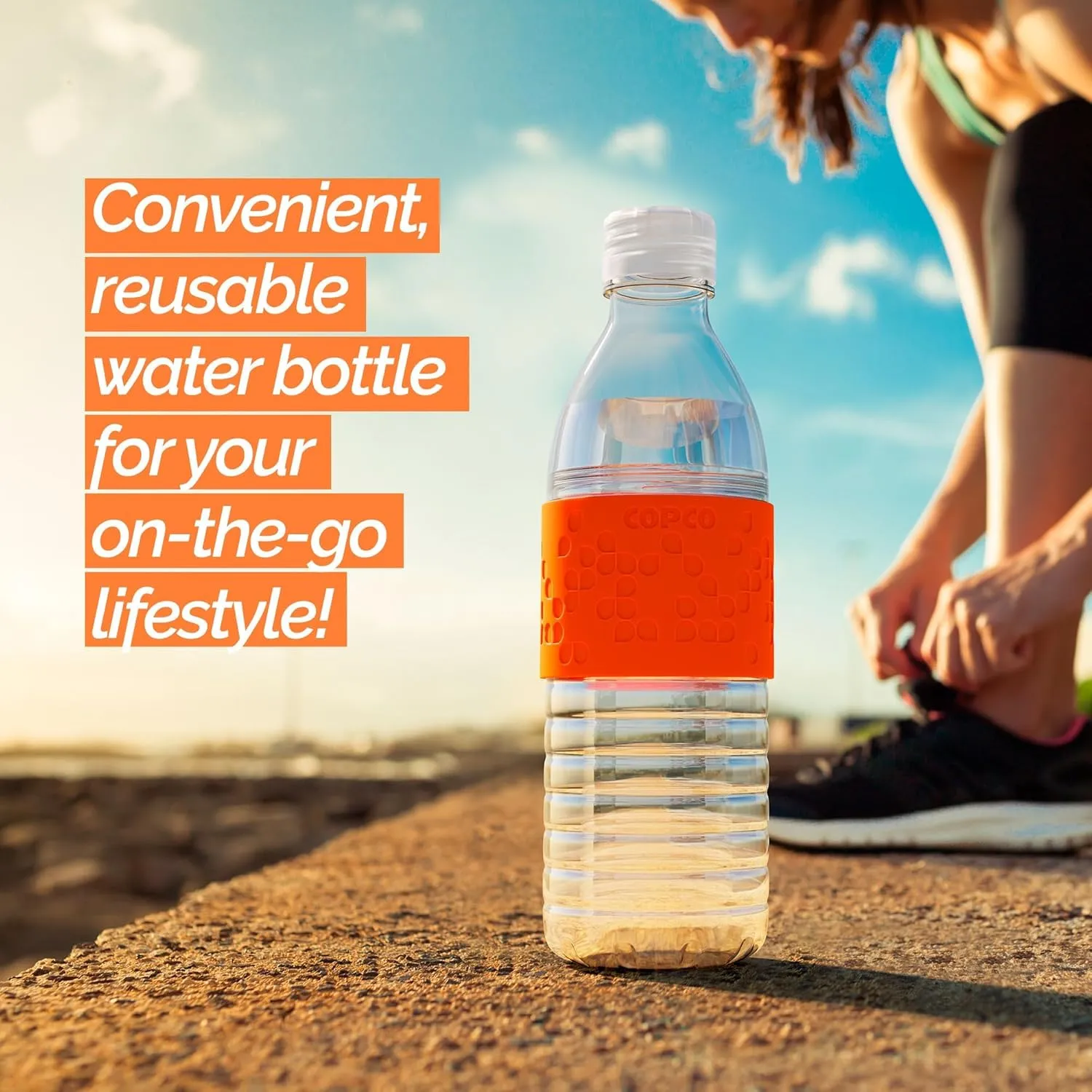 Copco Hydra 16.9 oz Water Bottle with Leak-Proof Lid - Tritan Reusable with Textured Grip Sleeve - BPA-Free, Shatter-Resistant, Dishwasher Safe for Travel, Gym, Work, Outdoors (Chevron Orange)