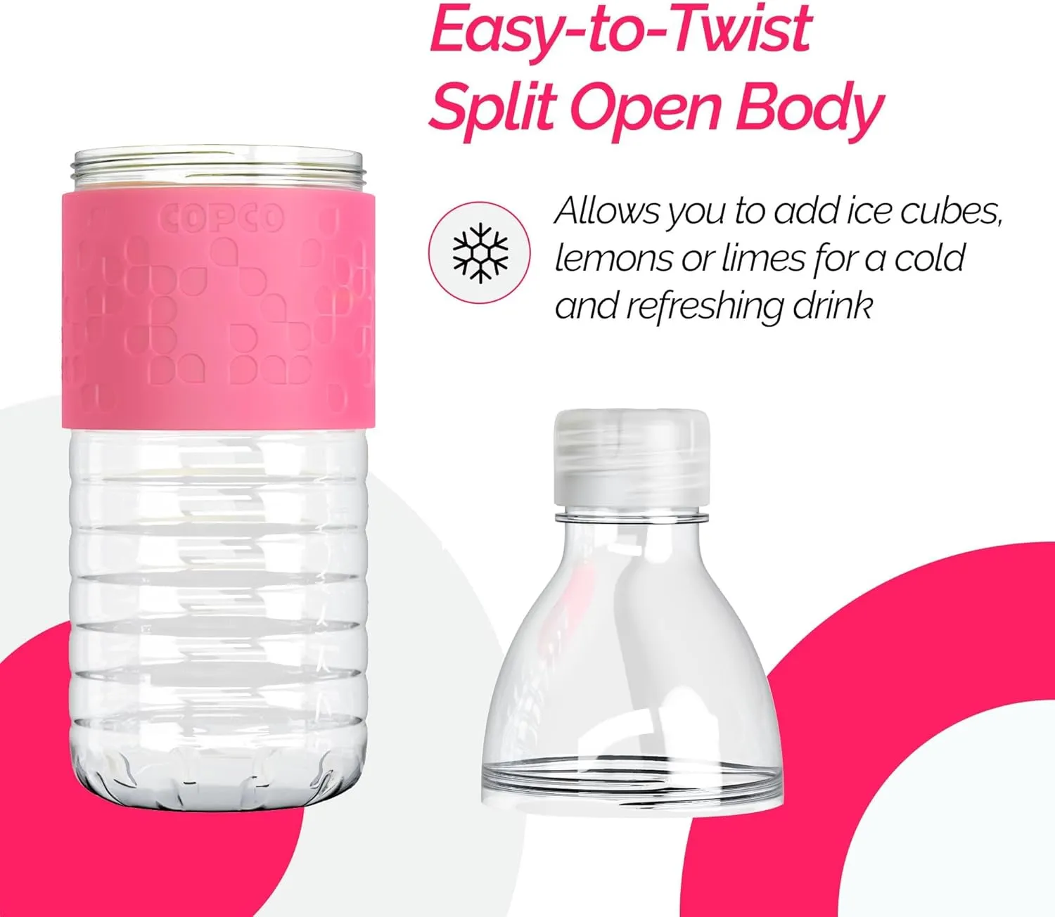 Copco Hydra 16.9 oz Water Bottle with Leak-Proof Lid - Tritan Reusable with Textured Grip Sleeve - BPA-Free, Shatter-Resistant, Dishwasher Safe for Travel, Gym, Work, Outdoors (Pink)