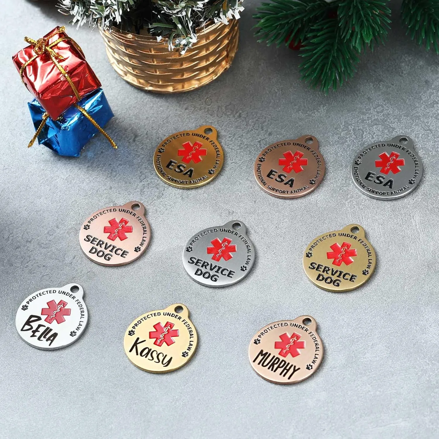 Custom Engraved Emotional Support Animal (ESA) and Service Dog & Cat ID Tag, Customized Info Engraved on Stainless Steel Tag for Therapy Pets, Personalized Laser Engraved Dog Collar Tag