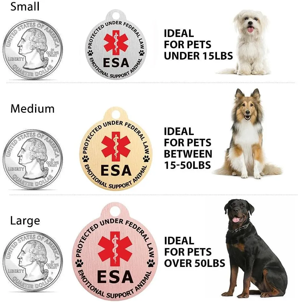 Custom Engraved Emotional Support Animal (ESA) and Service Dog & Cat ID Tag, Customized Info Engraved on Stainless Steel Tag for Therapy Pets, Personalized Laser Engraved Dog Collar Tag