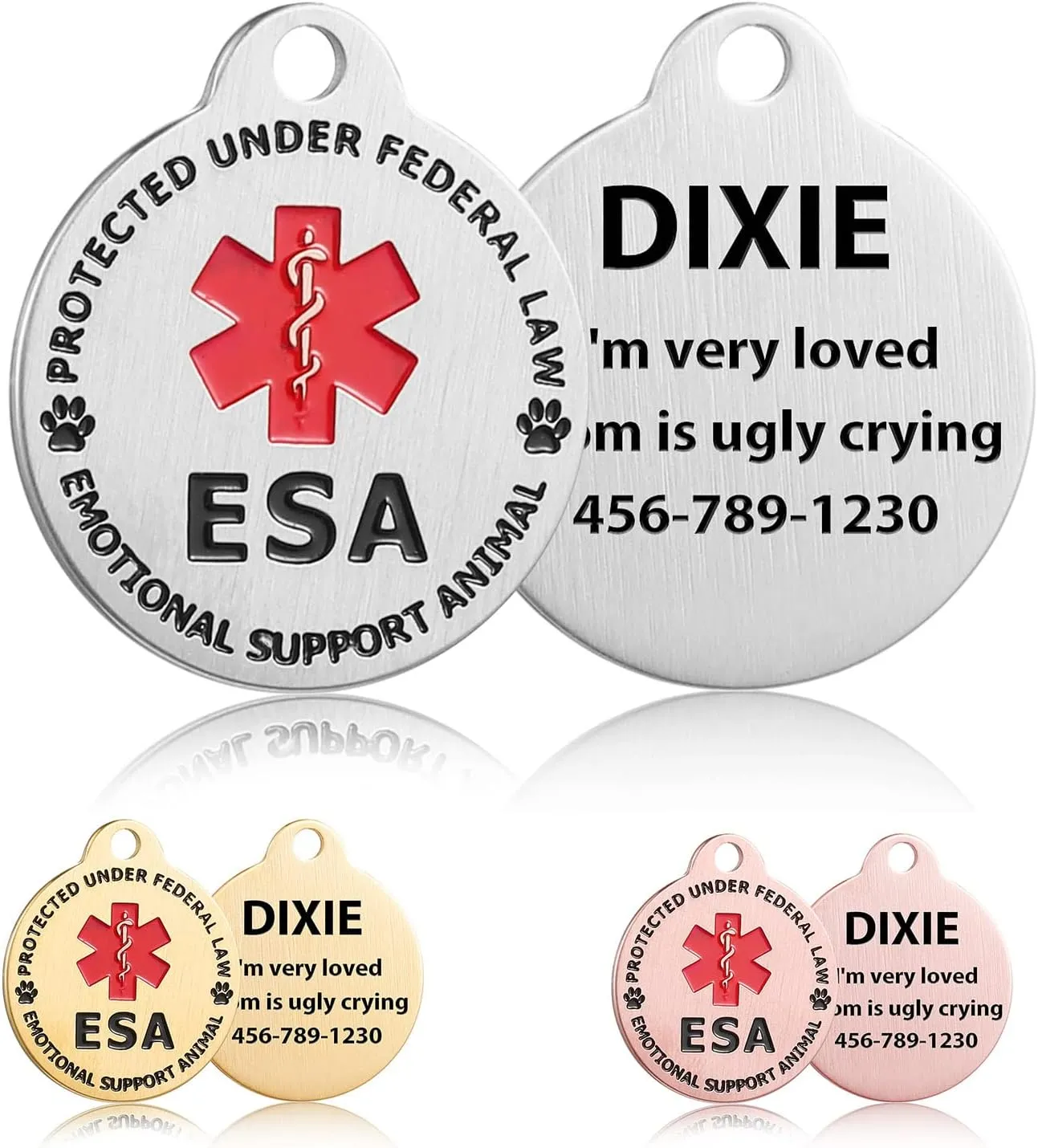 Custom Engraved Emotional Support Animal (ESA) and Service Dog & Cat ID Tag, Customized Info Engraved on Stainless Steel Tag for Therapy Pets, Personalized Laser Engraved Dog Collar Tag